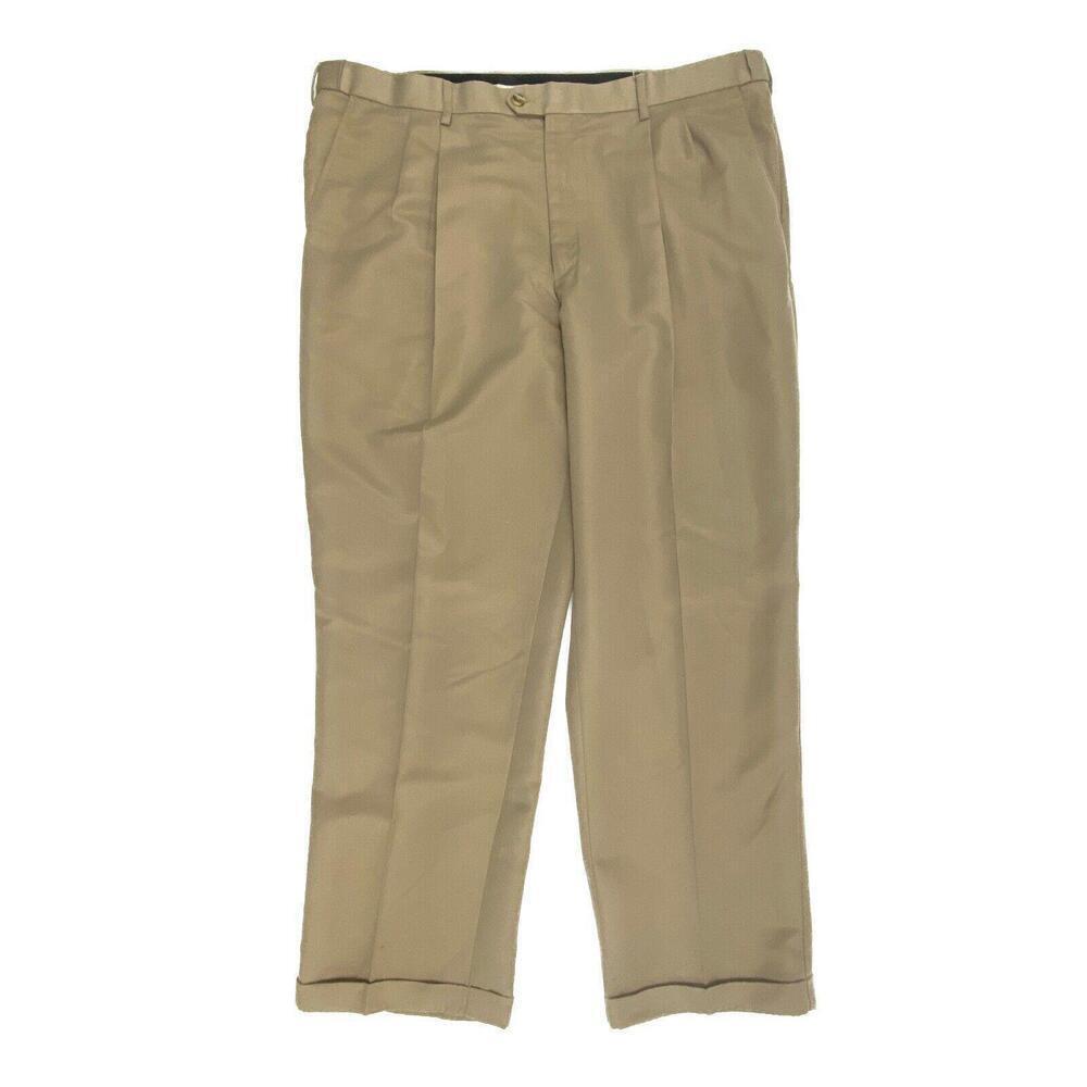 Perry‎ Ellis Dress Pants Mens 42x32 Beige Pleated Straight Leg Portfolio